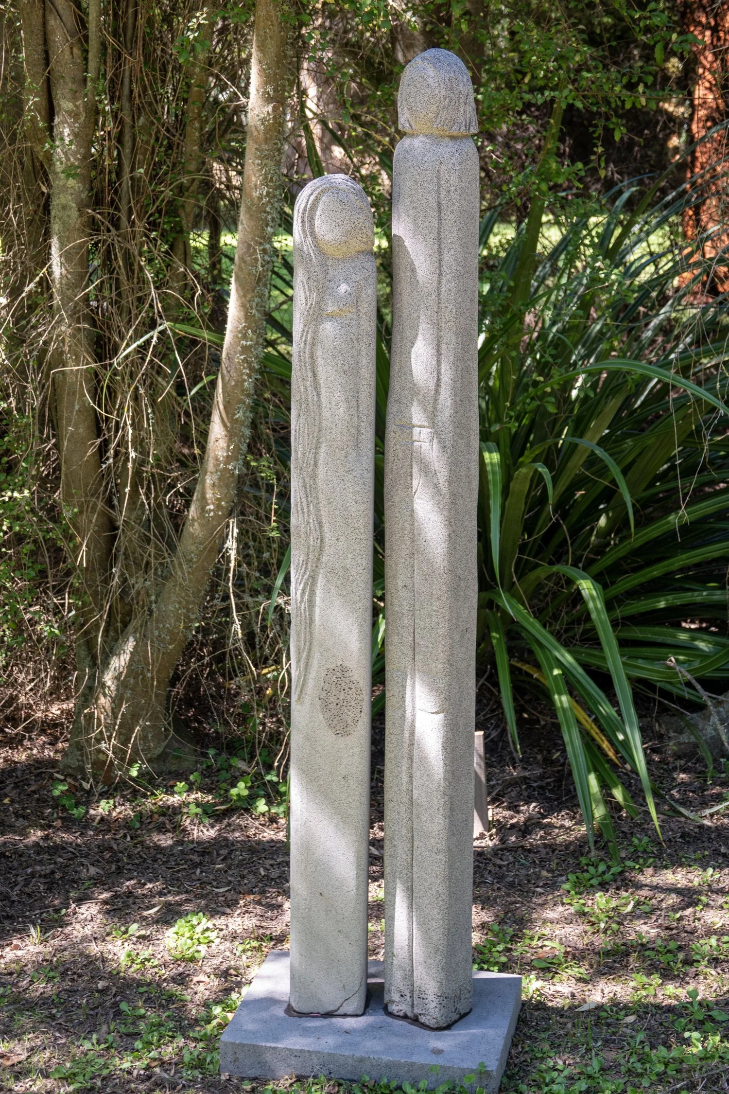  31. Debbie Templeton-Page 
  Man and Woman  
 (2026)
 Timaru bluestone (basalt)
 1500 x 120 x 100mm & 1330 x 120 x 100mm, base 60 x 310 x 430mm
 $2,800