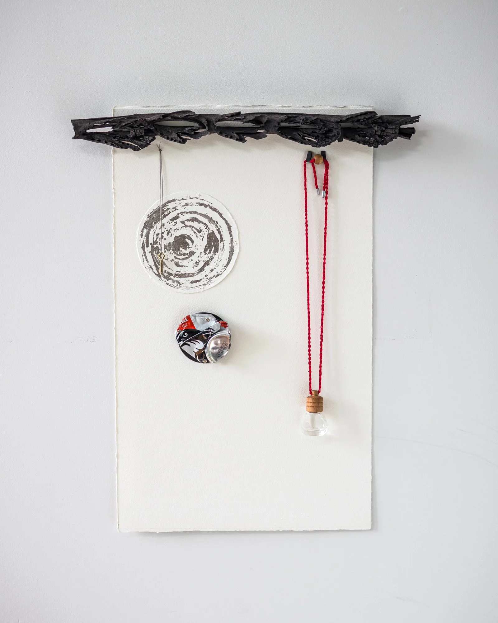  95. Fiona Christeller 
  Douro Valley; Studio odd-bits box; Wanaka.  
 Series title:  What can’t be left behind? 
 (2026)
 Mixed media, see individual label
 560 x 450 x 45mm
 $1,280