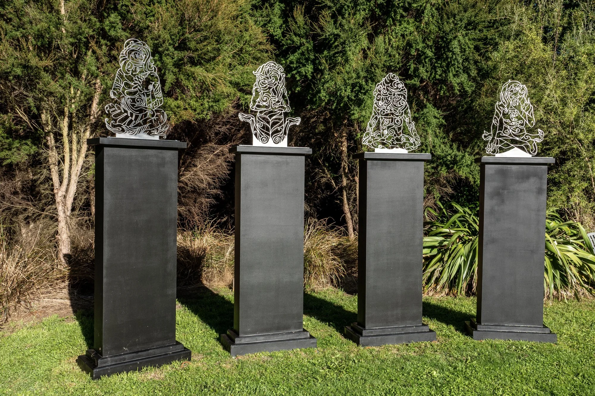  12. Tess Sheerin 
  Elemental series - Earth, Air, Water and Fire   
 (2024–25)
 Stainless steel, 316, plinth not incl; please enquire. 
 745 x 495 x 5mm
 Ed. of 4
 $12,900 each