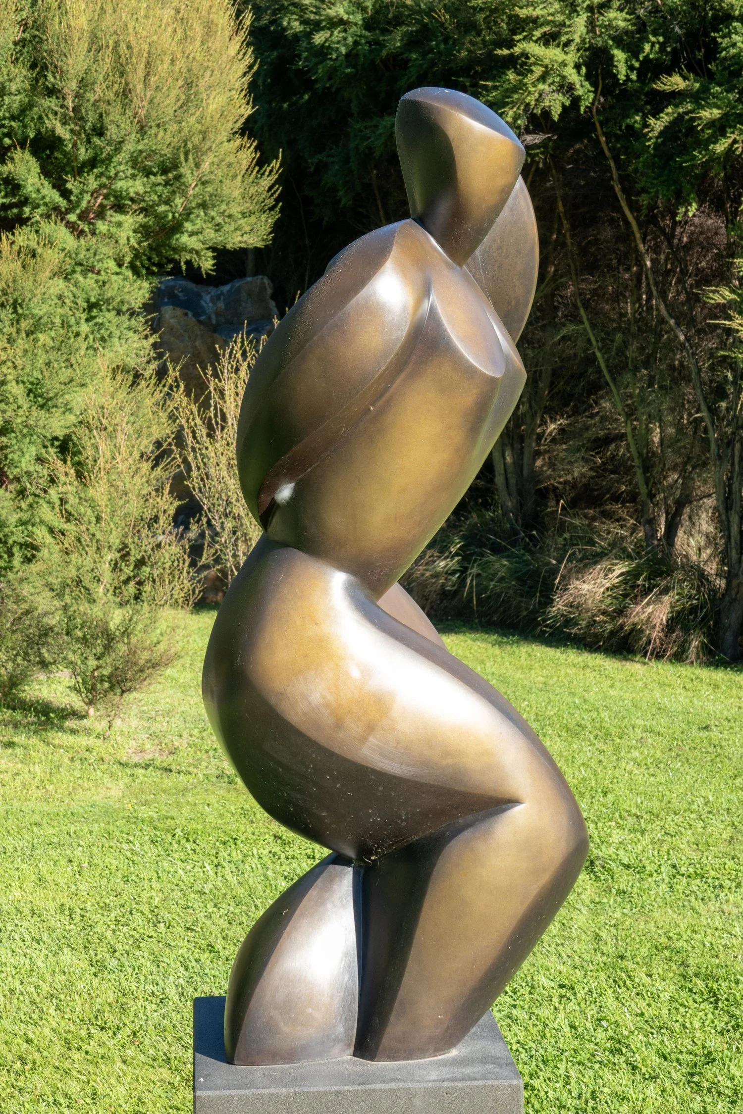  14. Tony O'Grady 
  Twist  
 (2025)
 Bronze on Timaru bluestone plinth
 1200 x 500 x 400mm, on plinth 700 x 400 x 400mm
 Ed. 1 of 5
 $39,000