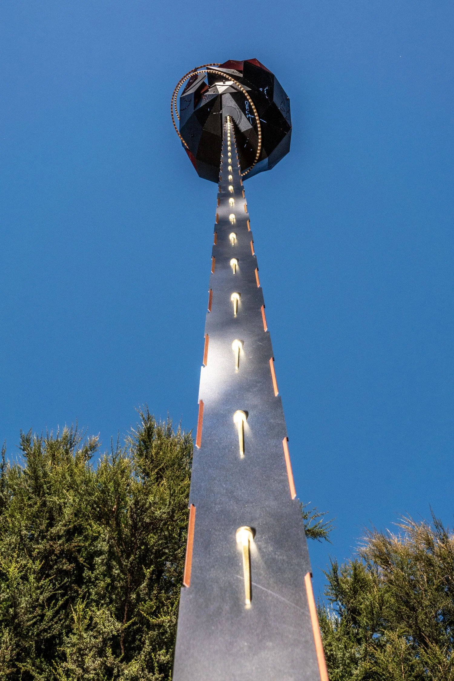  56. Graham Bennett 
  Precarity of Unknowing, version 2  
 (2026)
 Painted galvanised steel, corten steel, brass, developing patina
 2800 x 400 x 400mm
 $17,200