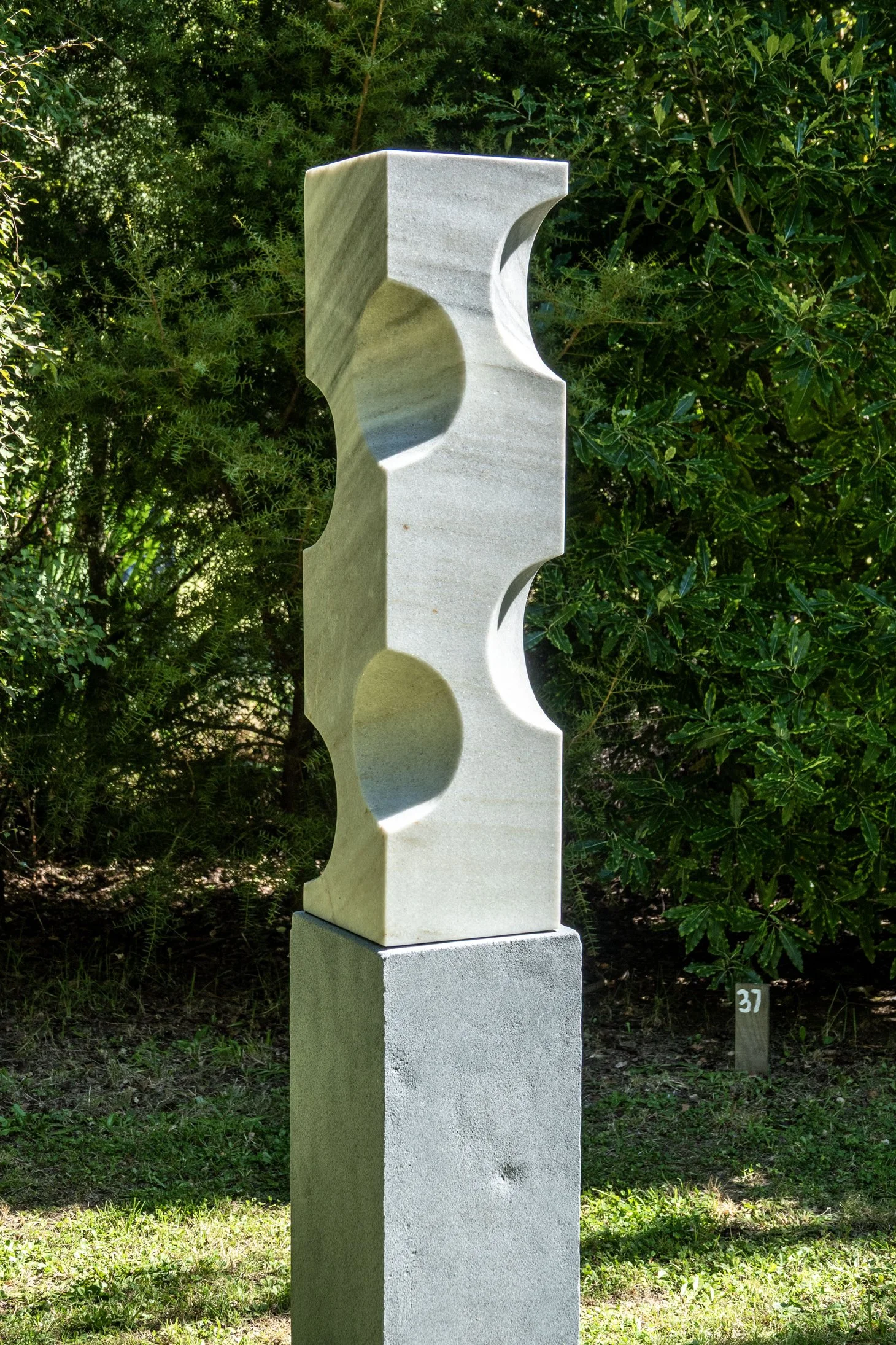  37. Matthew Williams 
  Sentinel  
 (2026)
 Takaka white marble on granite plinth 
 2000 x 300 x 300mm
 $12,000