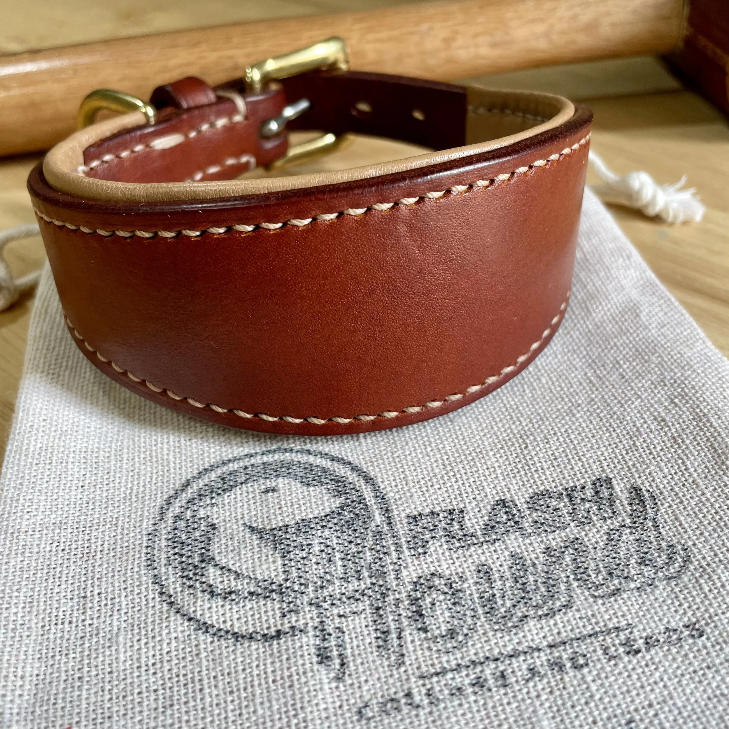 Padded Australian Bridle Leather collars suitable for whippets or greyhounds.