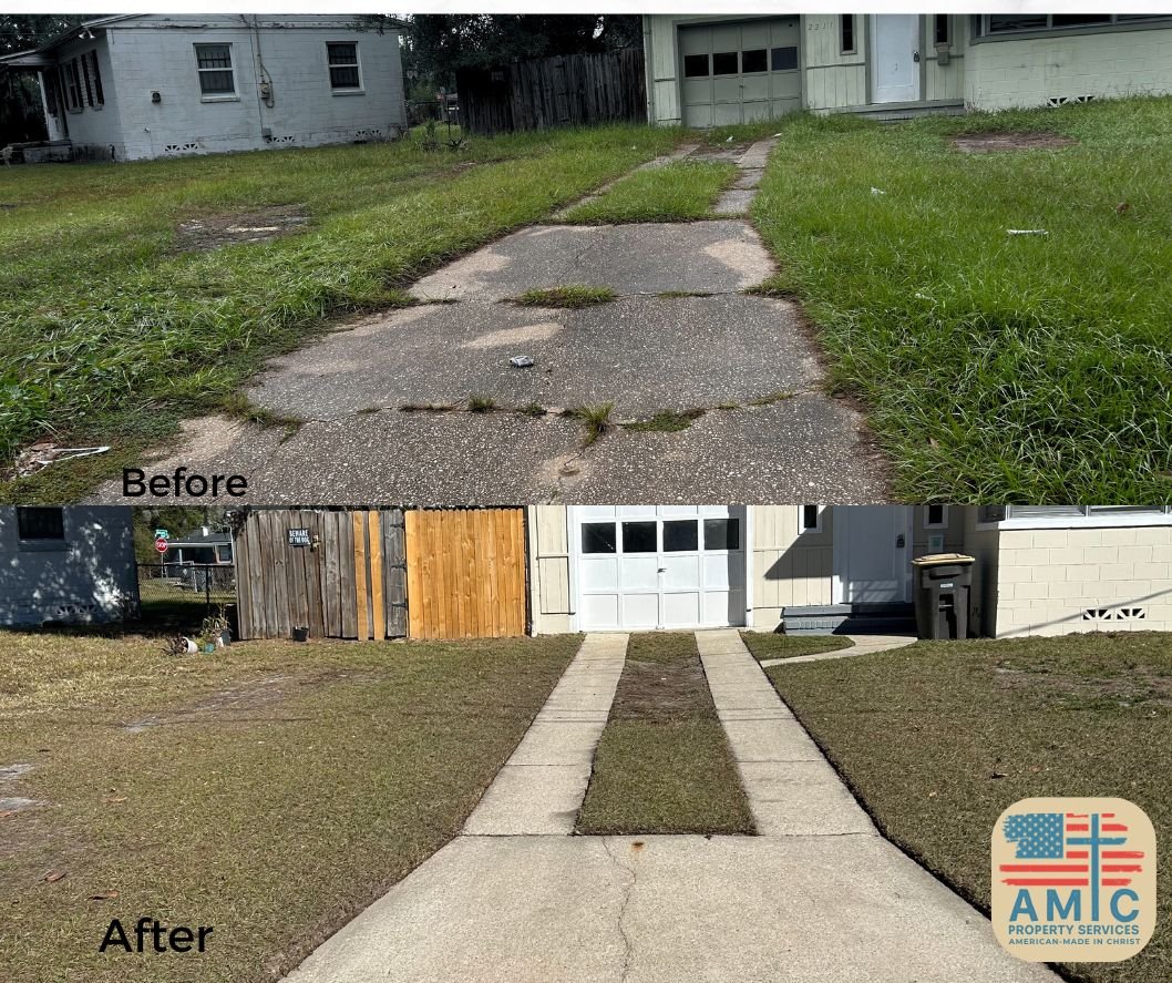Transformation Tuesday. From overgrown and neglected to clean and professional.

This Jacksonville property needed serious attention. Overgrown grass, cracked walkways, and an unkempt appearance. Our team cleared the overgrowth, trimmed the lawn, edg
