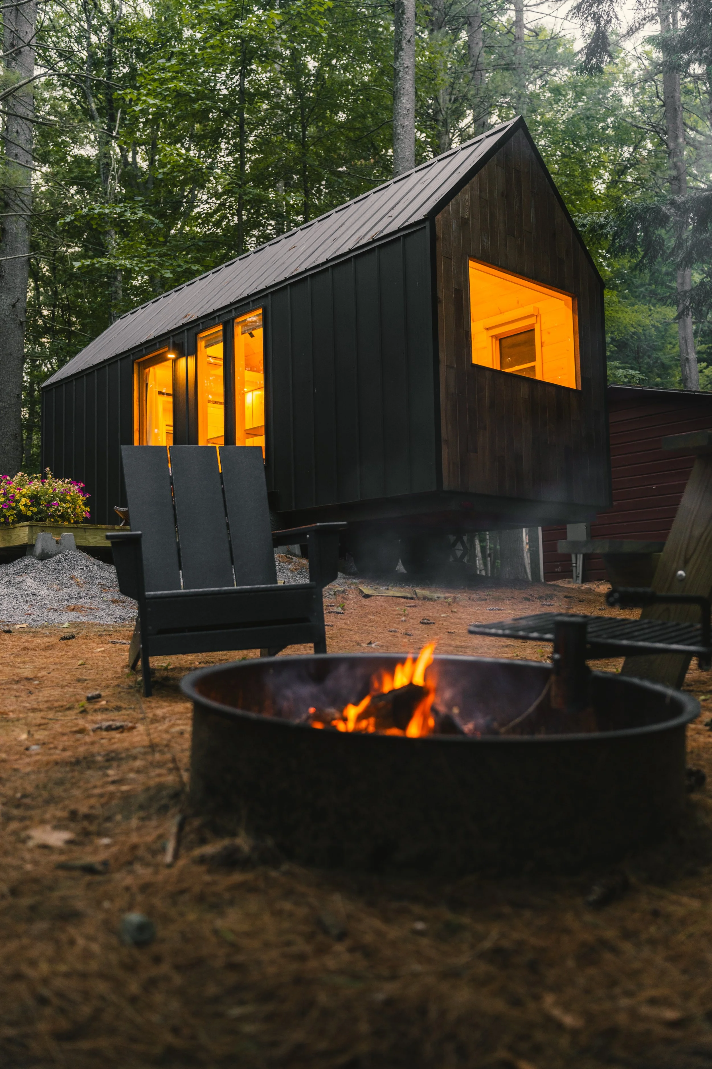 Sit by the fire outside in the comfort of Adirondack chairs in front of your own tiny house near Saratoga Springs and Lake George.