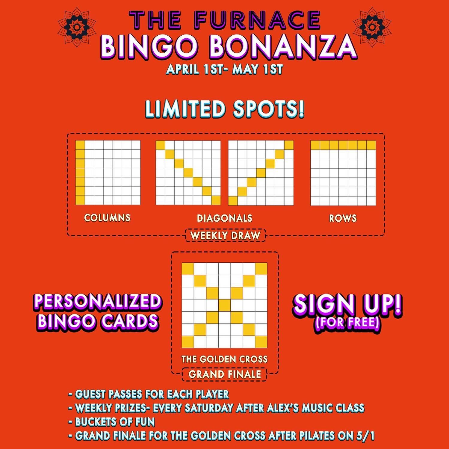 Our April Challenge is right around the corner!
It&rsquo;s going to be a blast!
Collect stamps for classes all month long, with weekly prizes and a Grand Finale!
Everyone playing will get Bingo Cards, Guest Passes, and bragging rights!
Sign up at the