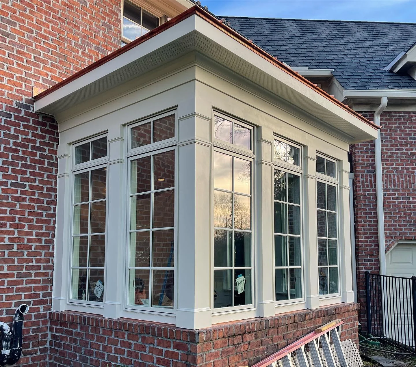 Beautiful Conservatory Sunroom addition that we designed is near completion! So fitting for the architecture of the house, and the perfect breakfast spot for this young family!  Our favorite detail: the copper roof and flashing 🌿
 
Swipe for Archite