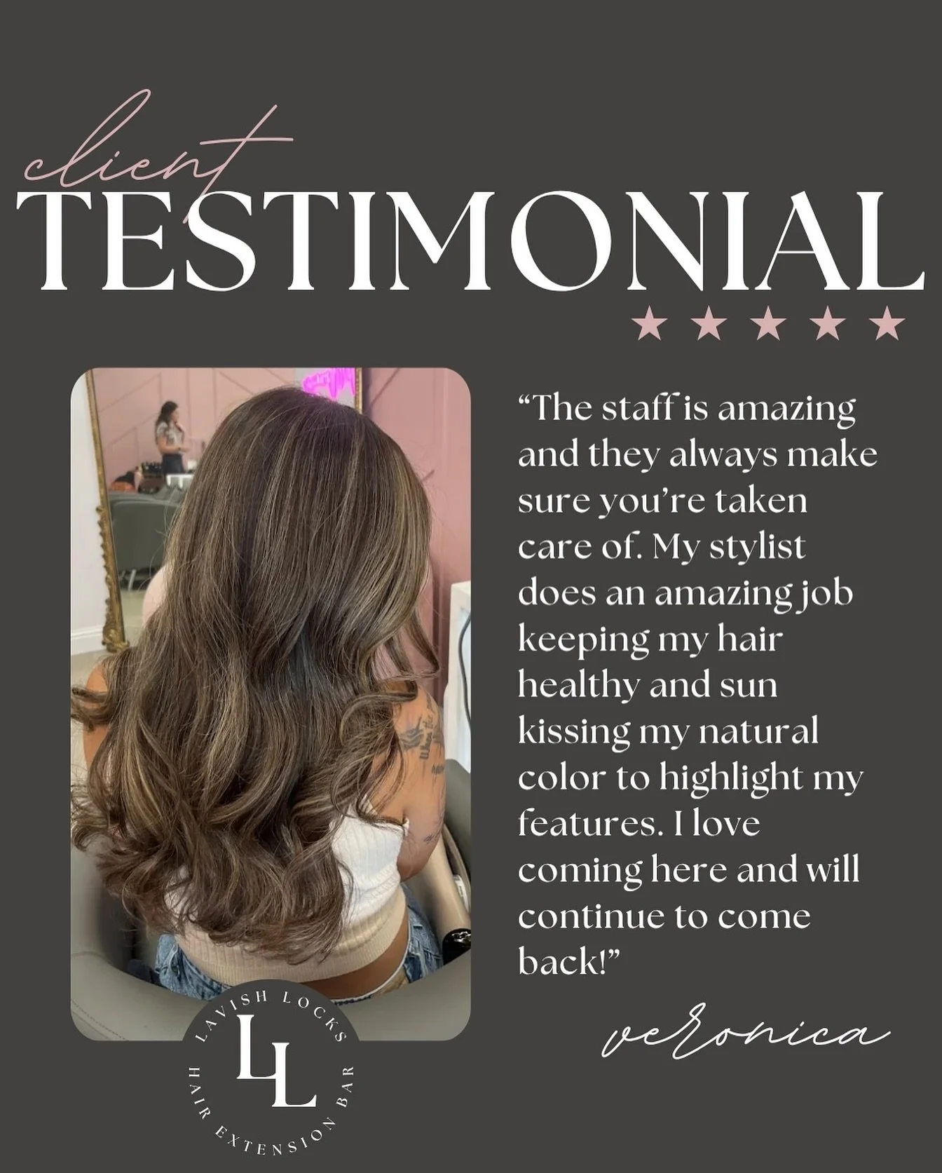 ✨ Client Love ✨
There&rsquo;s nothing we value more than hearing how much our guests love their experience at Lavish Locks. From the moment you walk through our doors, our goal is to make you feel cared for, confident, and completely pampered. 💕

Ve