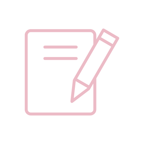 Outline icon of a piece of paper with lines and a pencil.