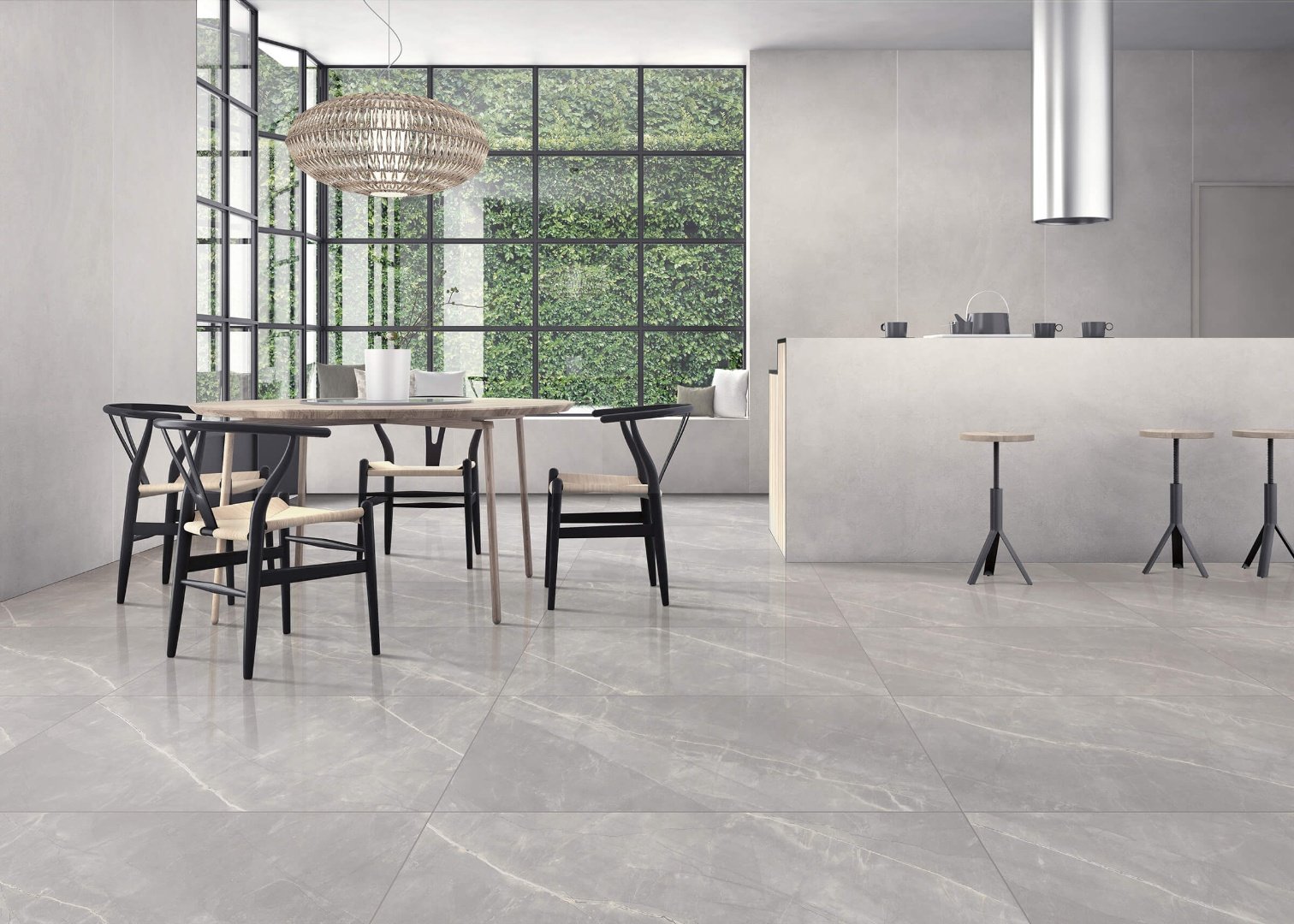 "Armani Grey Porcelain Tile with sleek grey tones and refined white veining for a modern interior."