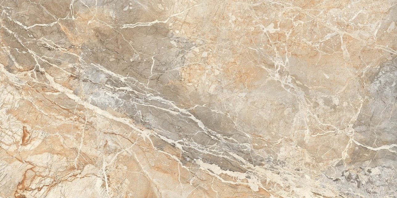 "Blue Breccia Porcelain Tile featuring a symmetrical AB pattern with cool blue and earthy tones for a natural look."