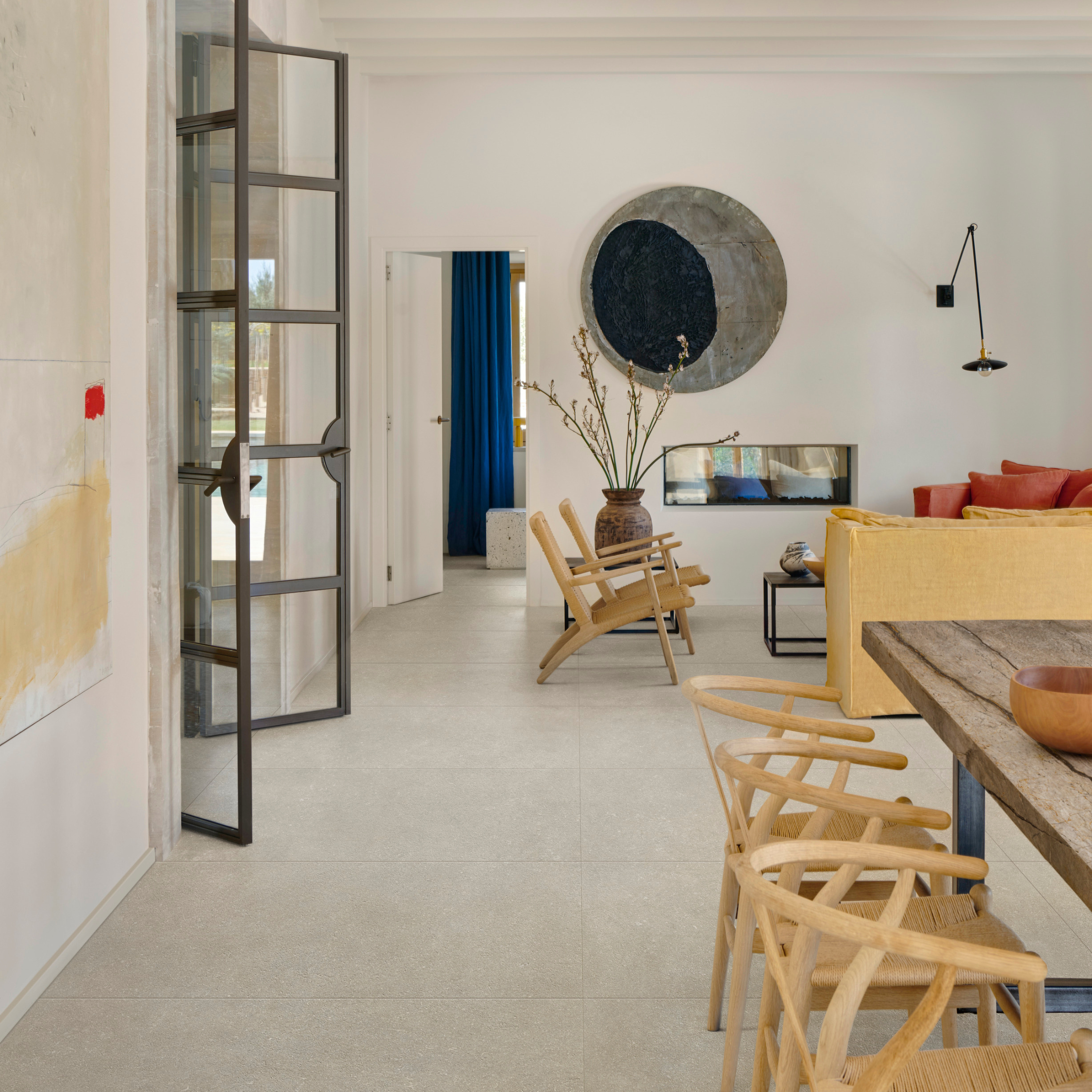 Neutral grey stone look porcelain tile with subtle detail