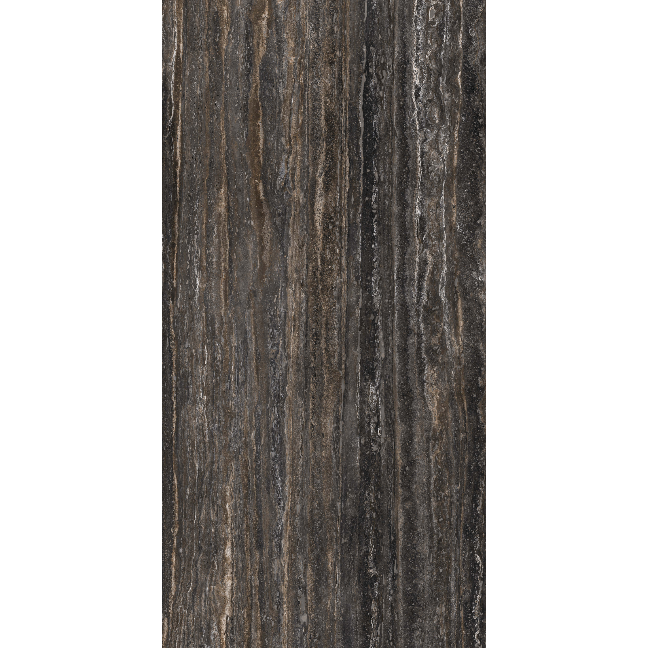 Blackgold Travertine tile with linear black and bronze veining