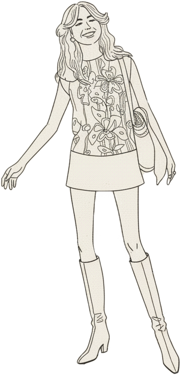 1960s style fashion illustration self portrait for Rachel Elise Creative Retro Graphic Designer