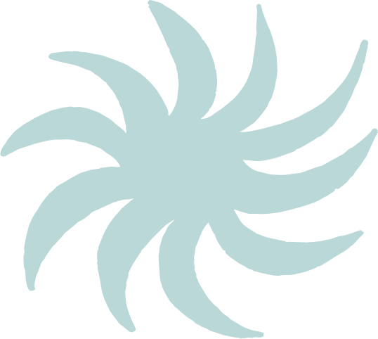 Custom abstract blue sun spiral illustration.