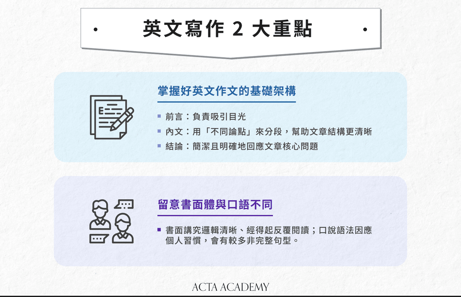 英文寫作不再卡關!6大寫作技巧、3種實用句型讓敘述更流暢 — Acta Academy