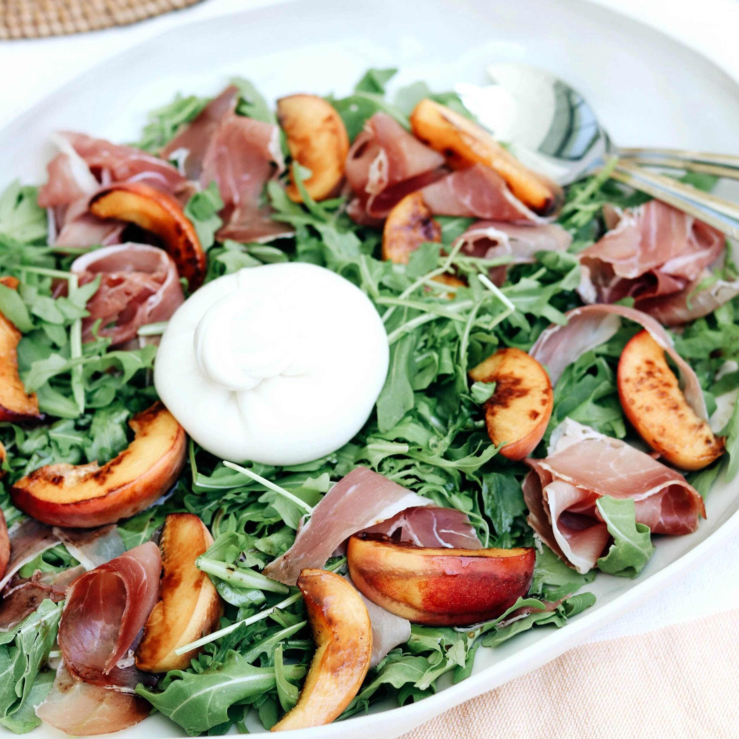 Grilled Peach, Burrata & Prosciutto Salad