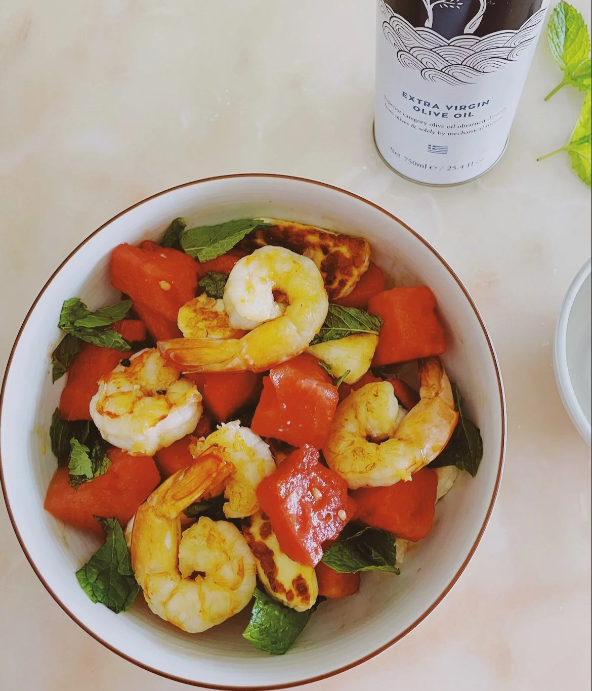 Meni Vale's Watermelon, Haloumi and Prawn Salad w/ Honey Balsamic Dressing