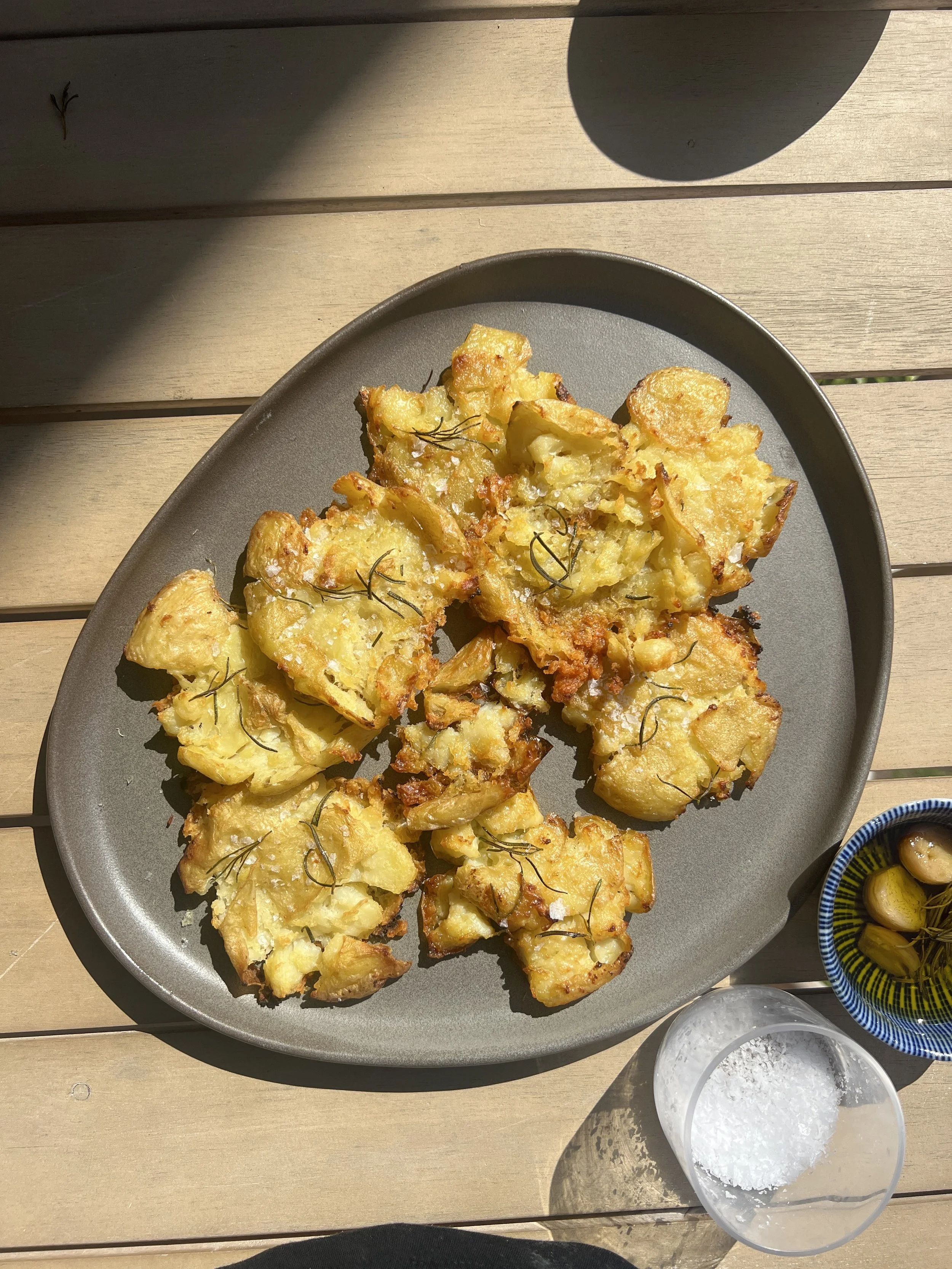 Crispy Butter &amp; Garlic Confit Smashed Potatoes