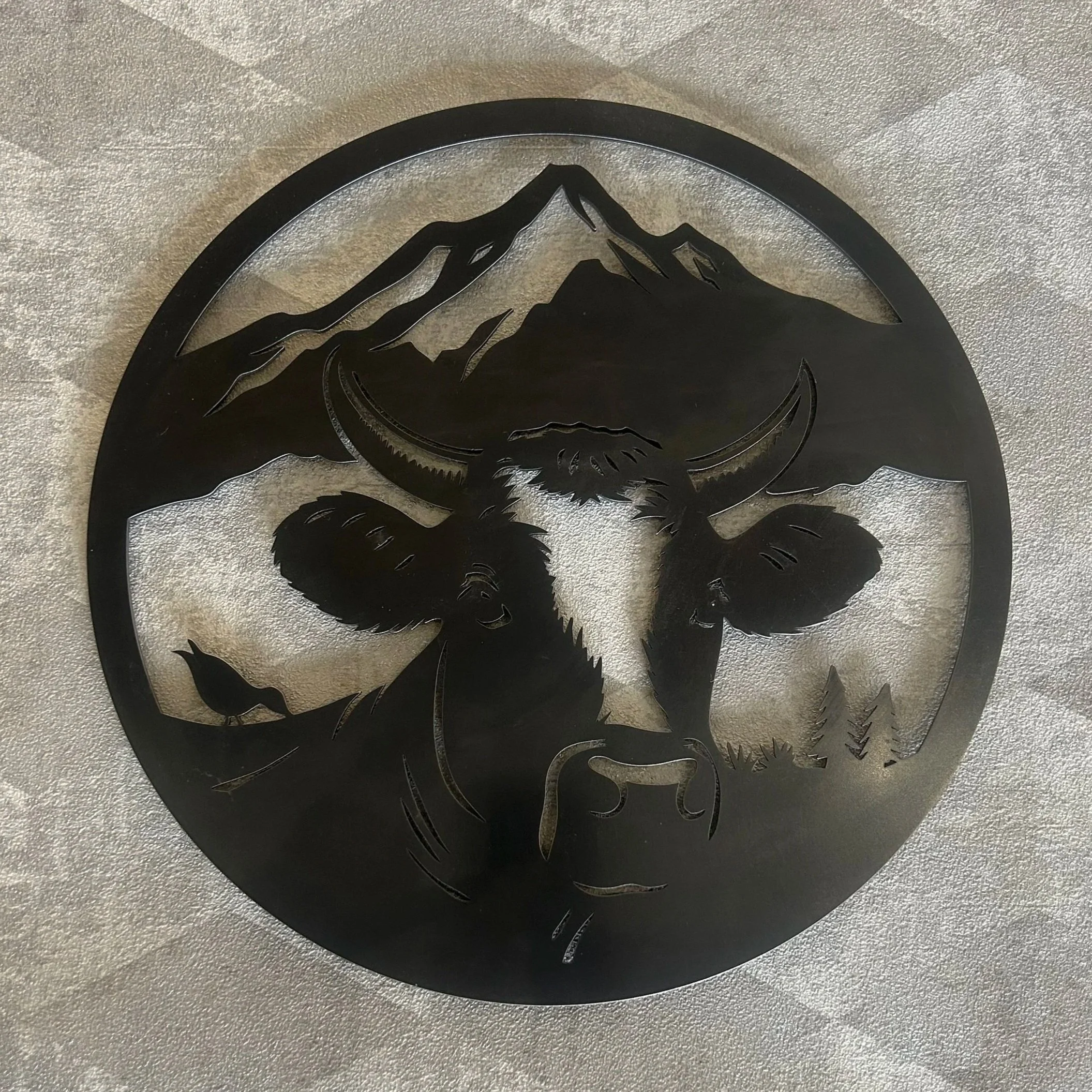 "Vache et Montagne" - Dessous de plat décoratif en acier brut