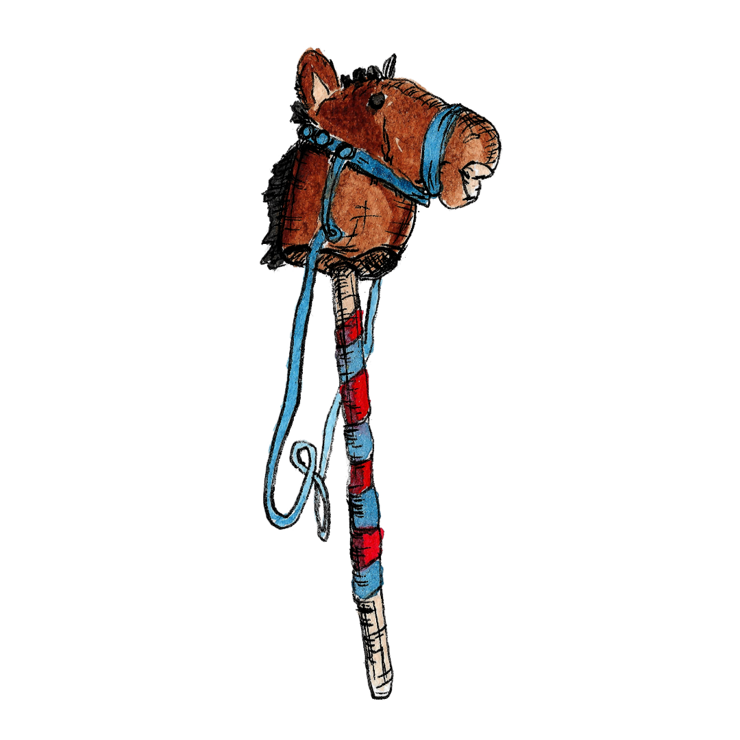 Watercolour illustration of a hobby horse (Berwick Riding of the Bounds)