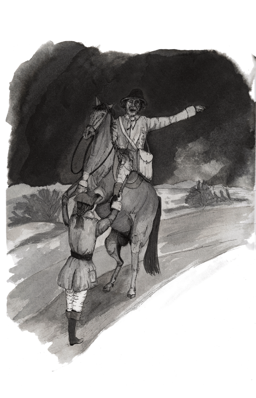 An illustration inspired by the tale of 'Grizel Cochrane and the Tale of Tweedmouth Muir' by JM Wilson