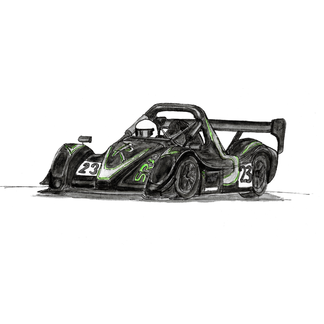 Ink and watercolour race car illustration