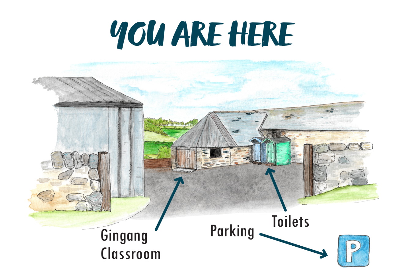Kypie Farm Welcome Board with Illustrated Map - detail