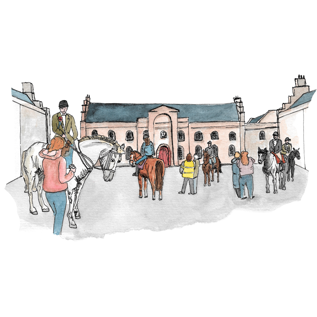 Berwick Barracks building during the annual Riding of the Bounds event (pen and watercolour)