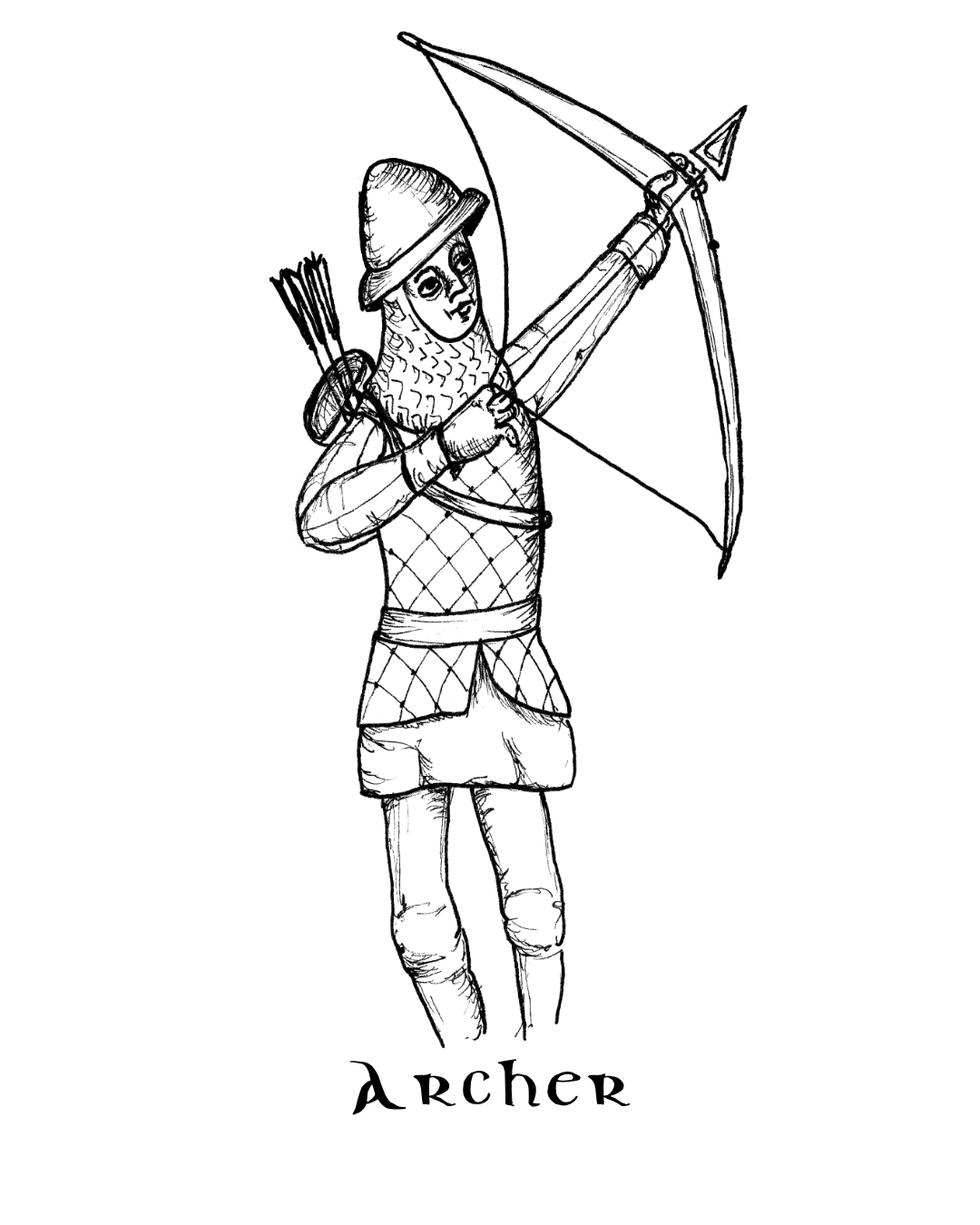 A character from a set of illustrations created for a Medieval Timeline Wall (commissioned by English Heritage)