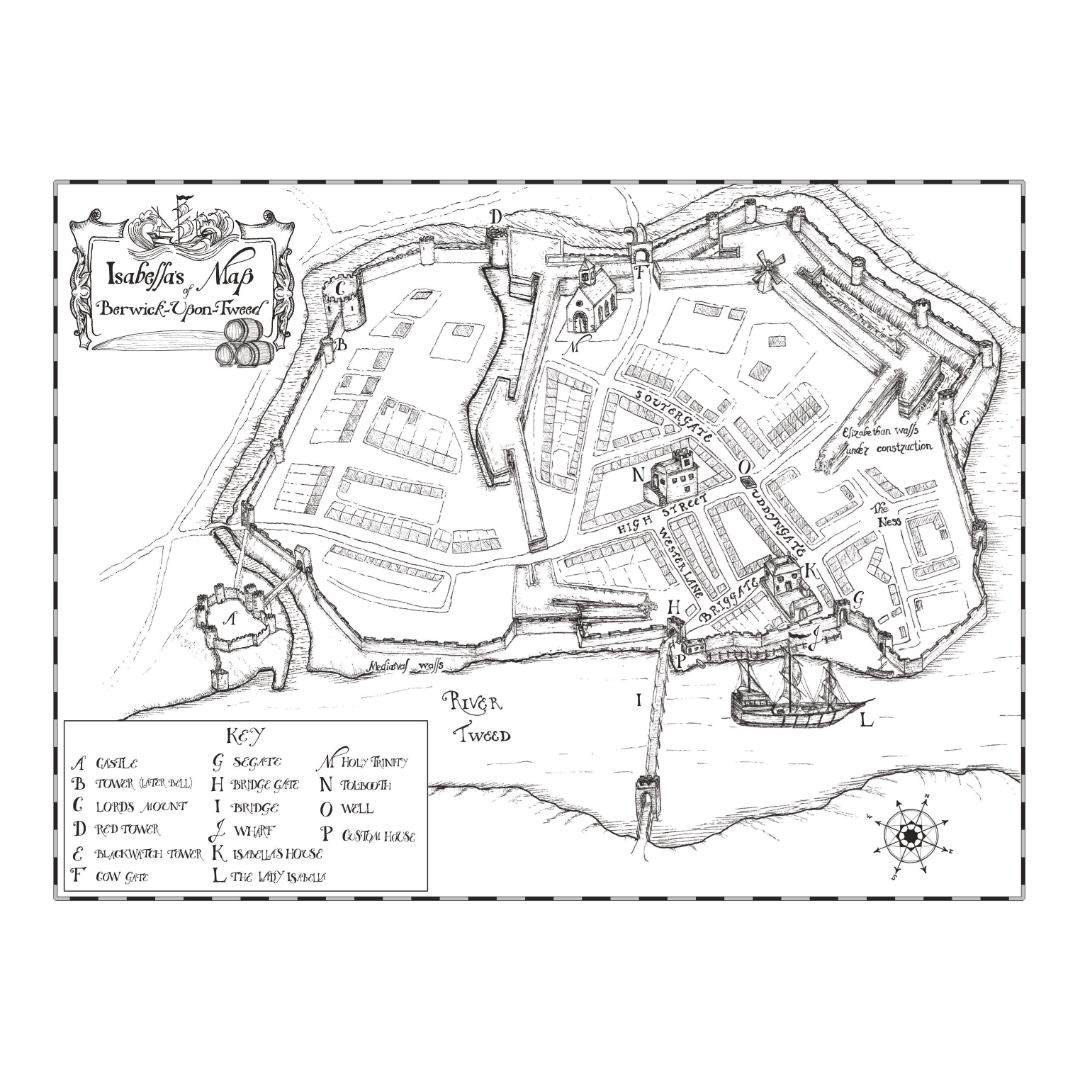 Lady of the Quay map to help readers of the novel orient themselves within 16th Century Berwick