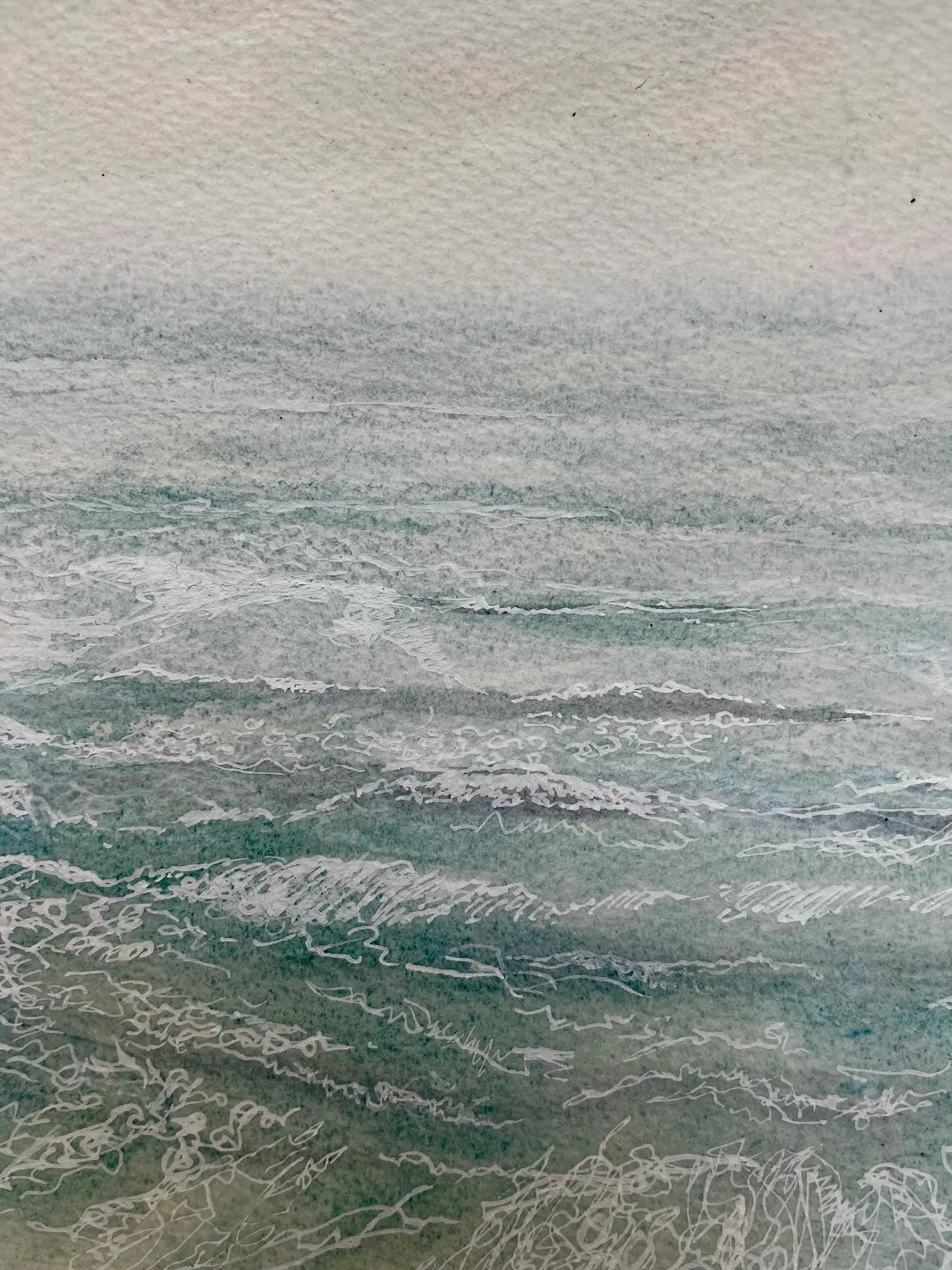 A day when the sea mist came down, drawn from the little white cottage in the next photo.  Nearest thing to being at sea, - no phone, radio, WiFi, tv.  Only looking, thinking and books... and sunny days too! #cornwall #watercolour #sea #seamist #isol