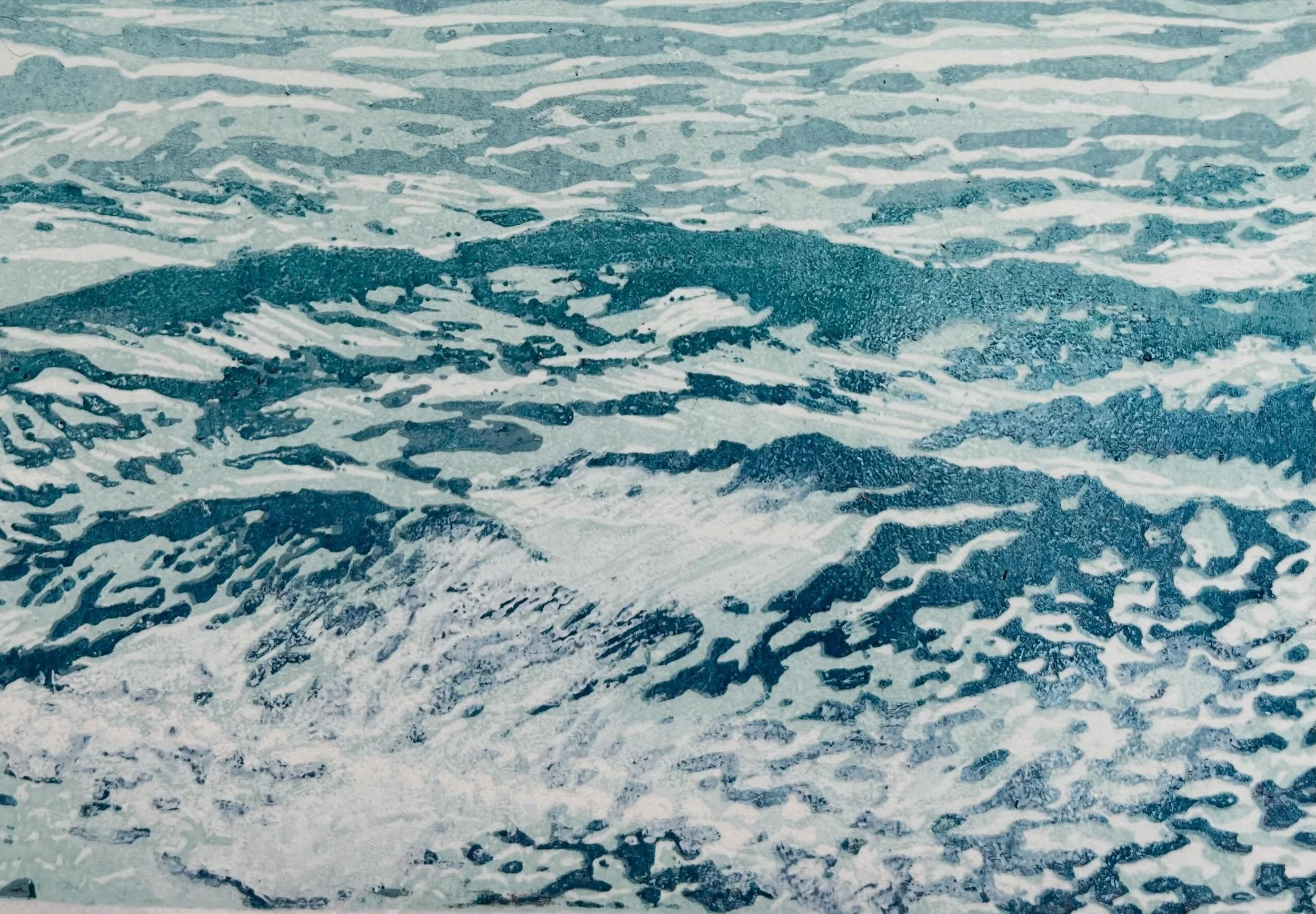 . How complex are waves and how to simplify, another attempt. Tiny woodcut.  #woodcut #messysurf #landfall