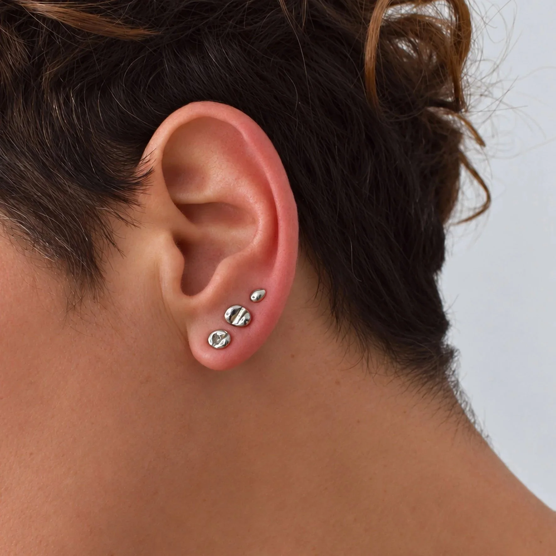 Textured Blobs Studs Combo - Silver