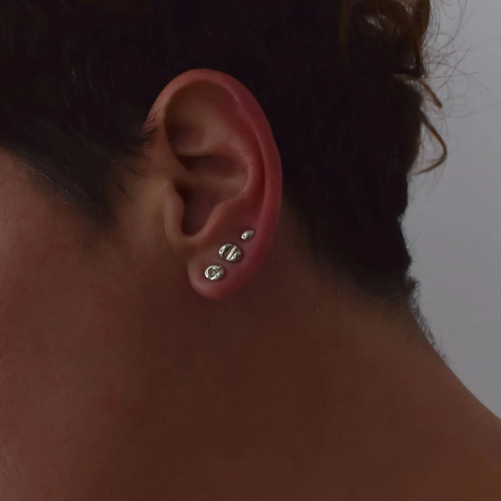 Textured Blobs Studs Combo - Silver