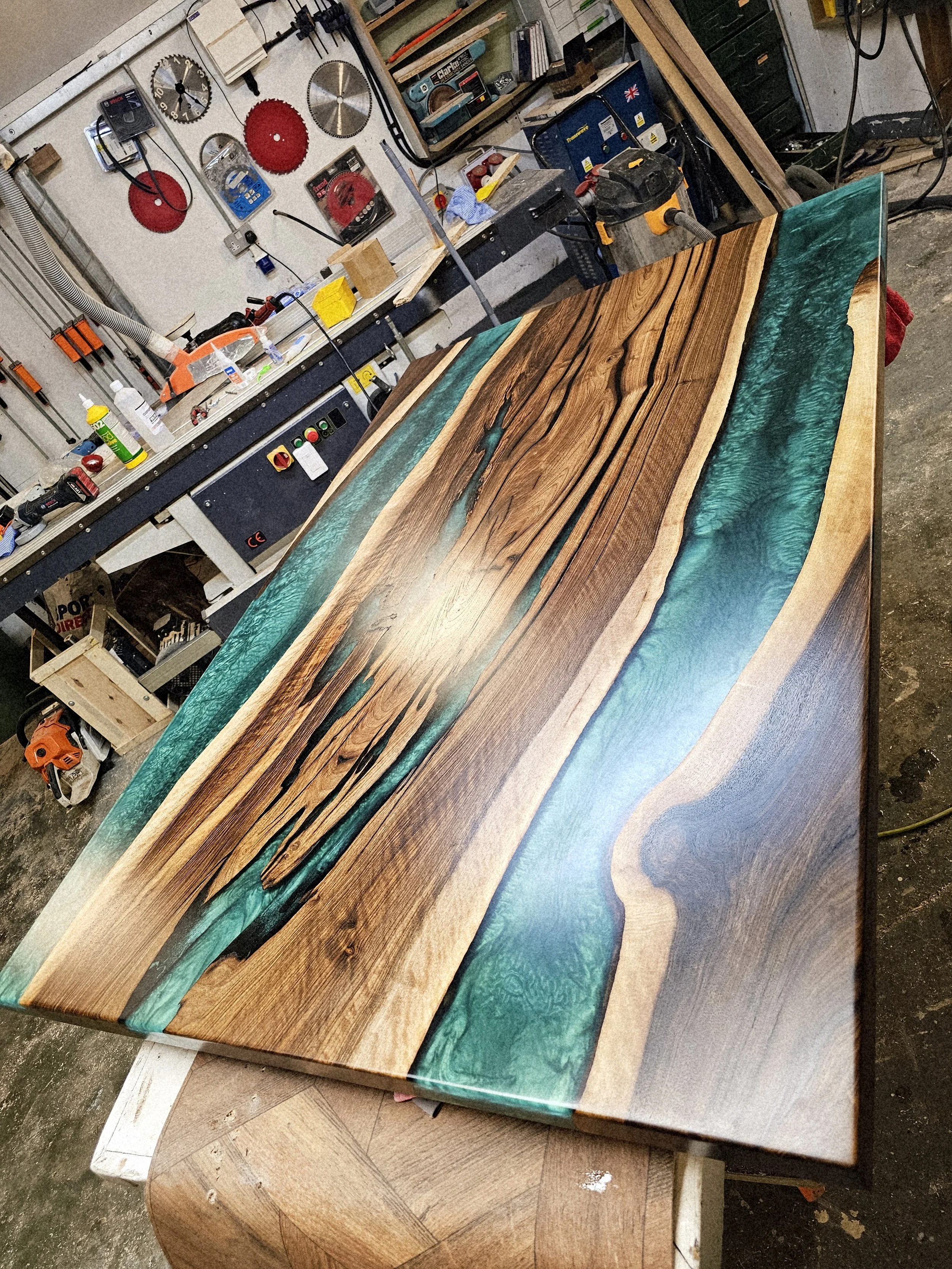 Bespoke Walnut Emerald Green Table