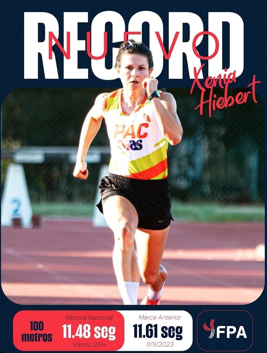 Xenia Hiebert rompe su propio récord nacional en los 100 metros.