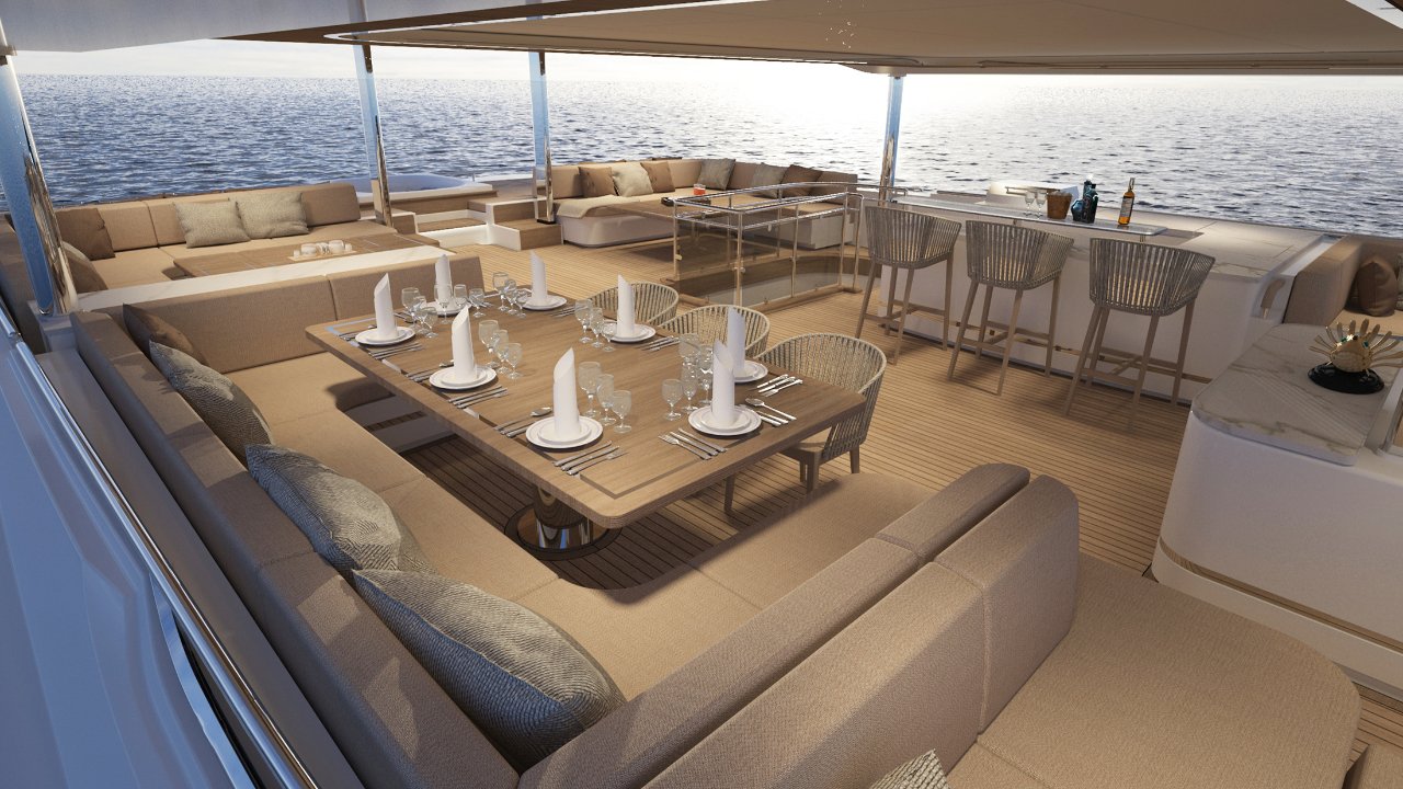 Silent Yachts SY80 3-deck open upper deck exterior.