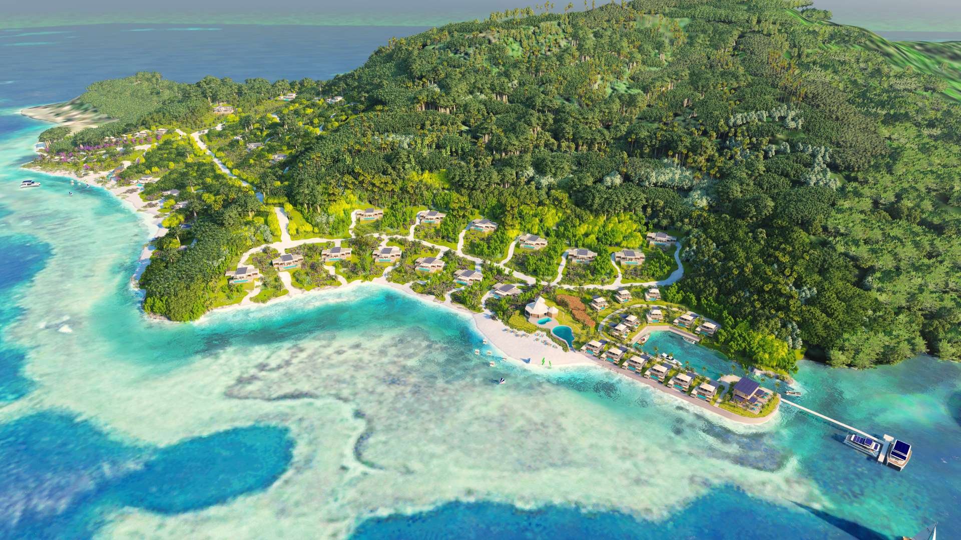 Luxury Beachside Houses at Silent Yachts' Resort With Solar-Powered Catamarans Docked Nearby - Captain Electro