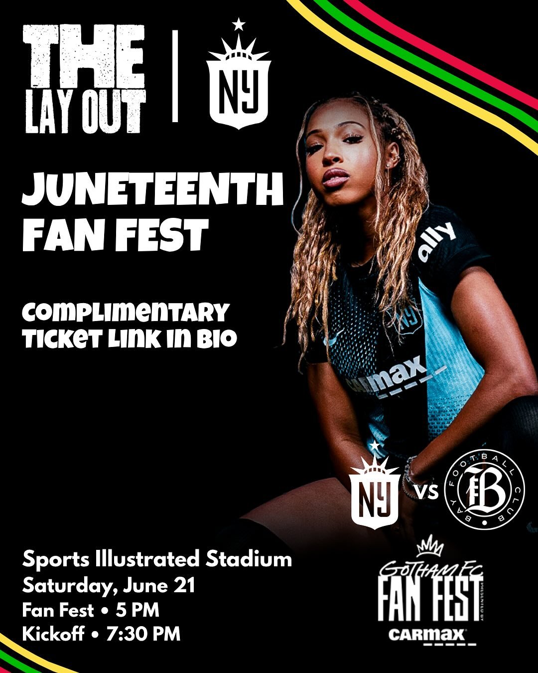The Juneteenth fun continues and we&rsquo;re going across the river to team up with Gotham FC ⚽🖤🎉 for their Juneteenth match and Fan Fest ahead of the game. And we even have free tickets for The Lay Out fam, link in bio.

🪩 @dj9am on the decks 👜 