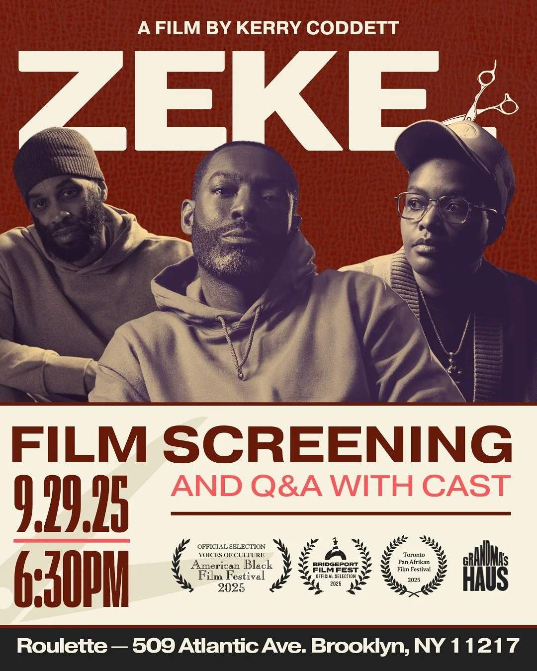 We&rsquo;re proud to partner with director Kerry Coddett @overfab (Flatbush Misdemeanors) for the NYC Premiere and Cast Q+A for her short film, ZEKE!&nbsp;
Starring Hassan Johnson @hinikoj (The Wire), Sam Jay @samjaycomic (SNL), Stephen Cofield @step