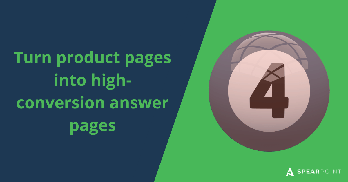 Ecommerce product page optimization graphic showing how detailed, helpful product pages improve SEO, AI visibility, and conversions.