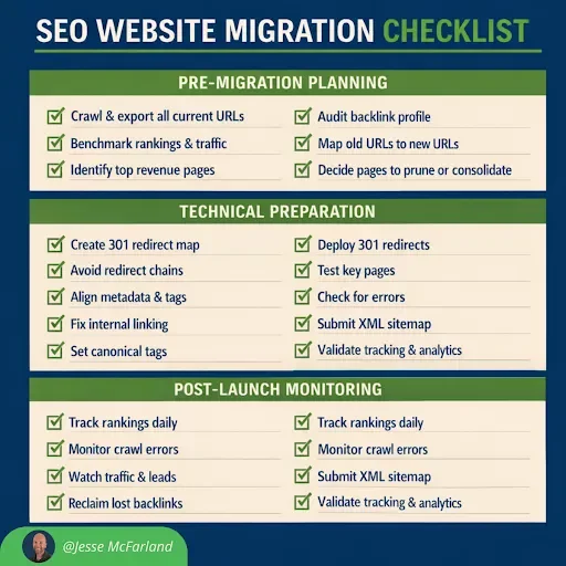 SEO Website migration checklist graphic.