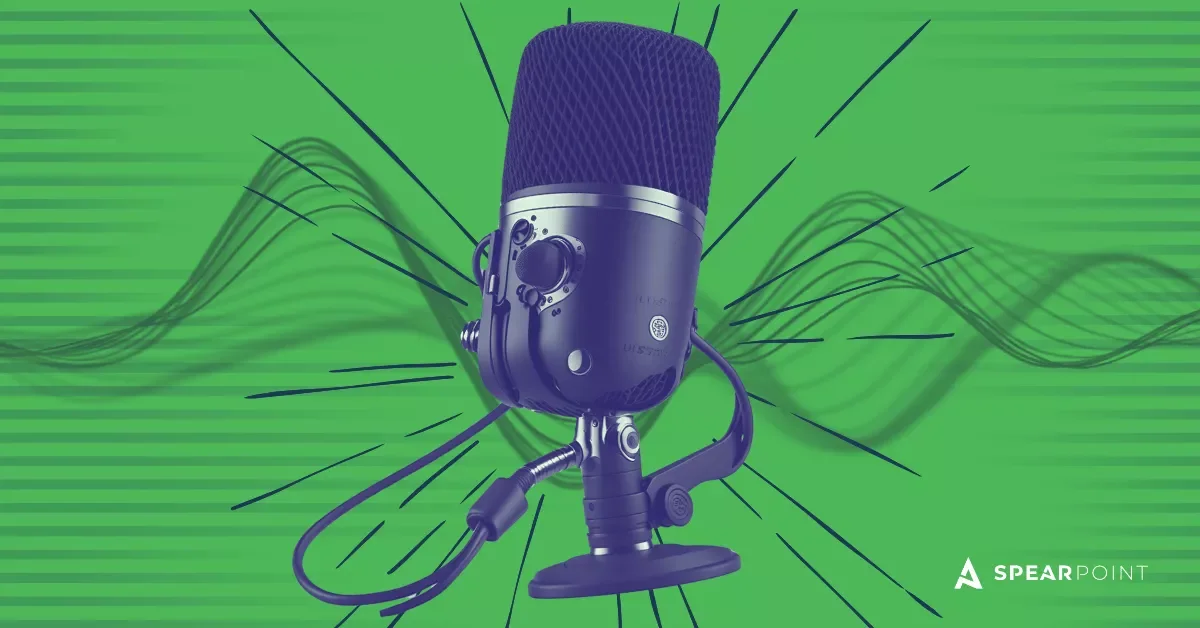 Podcast microphone graphic representing the fundamentals of podcasting.