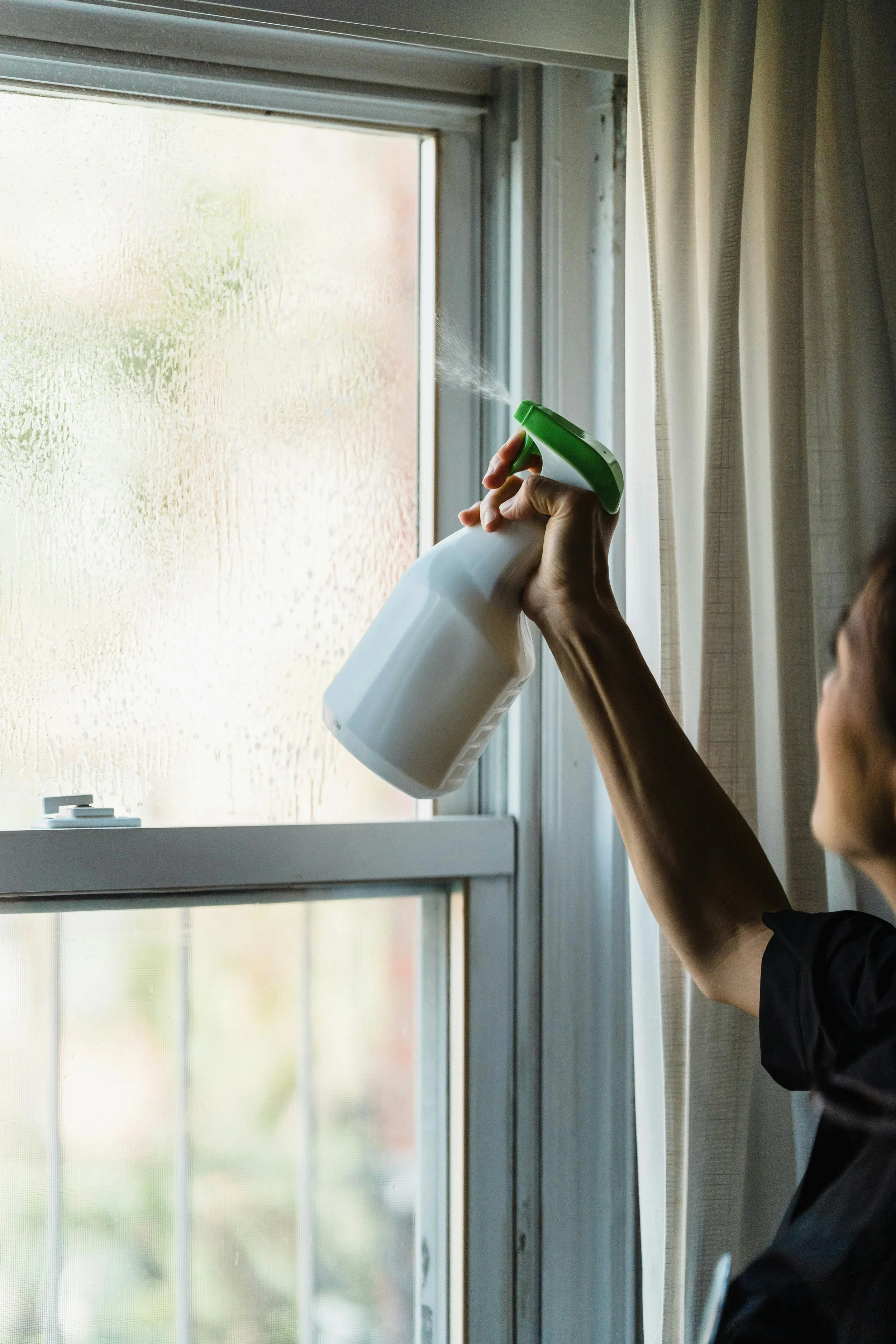 Woman cleaning a window