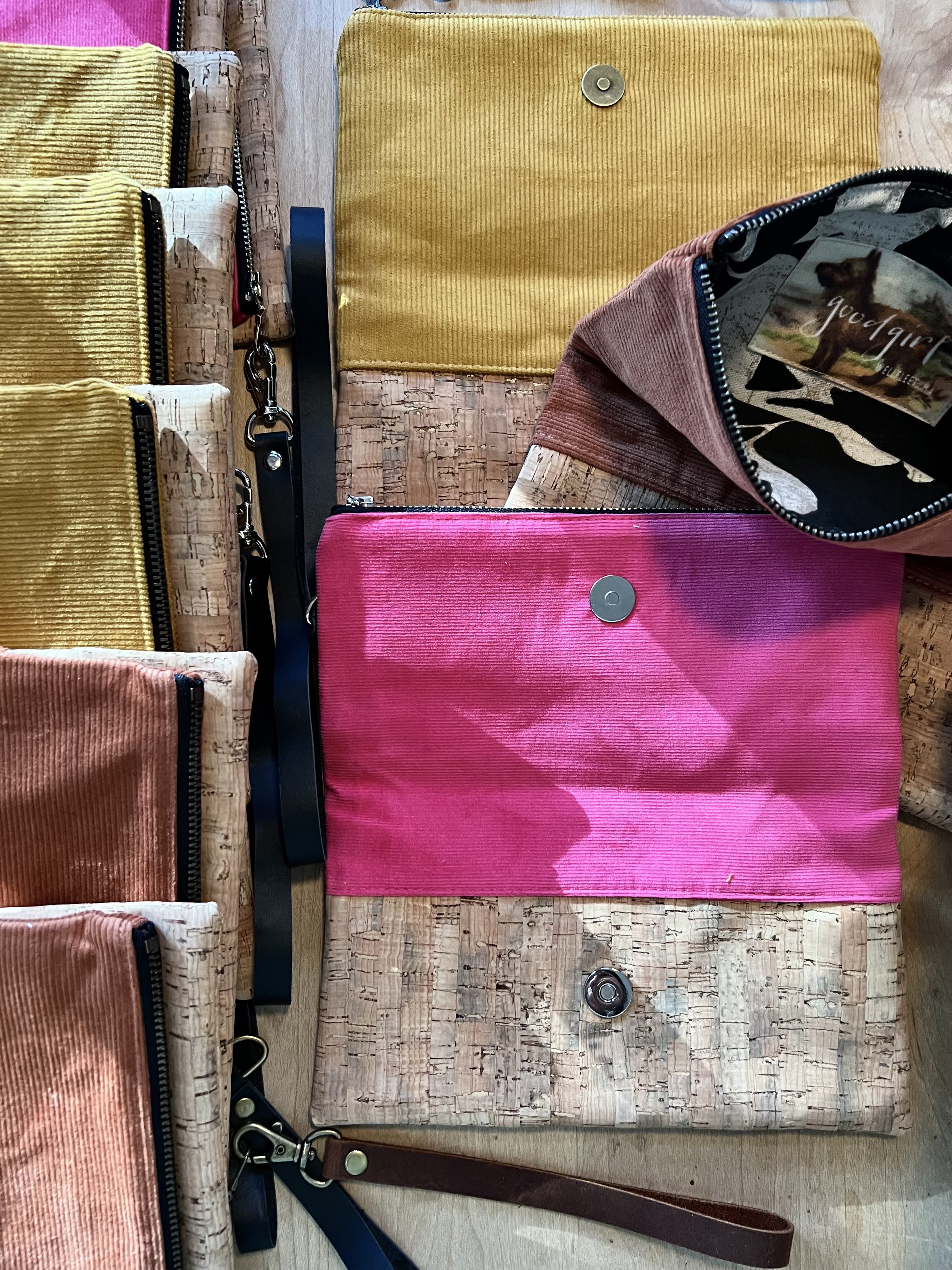 cork & corduroy foldover snap clutch