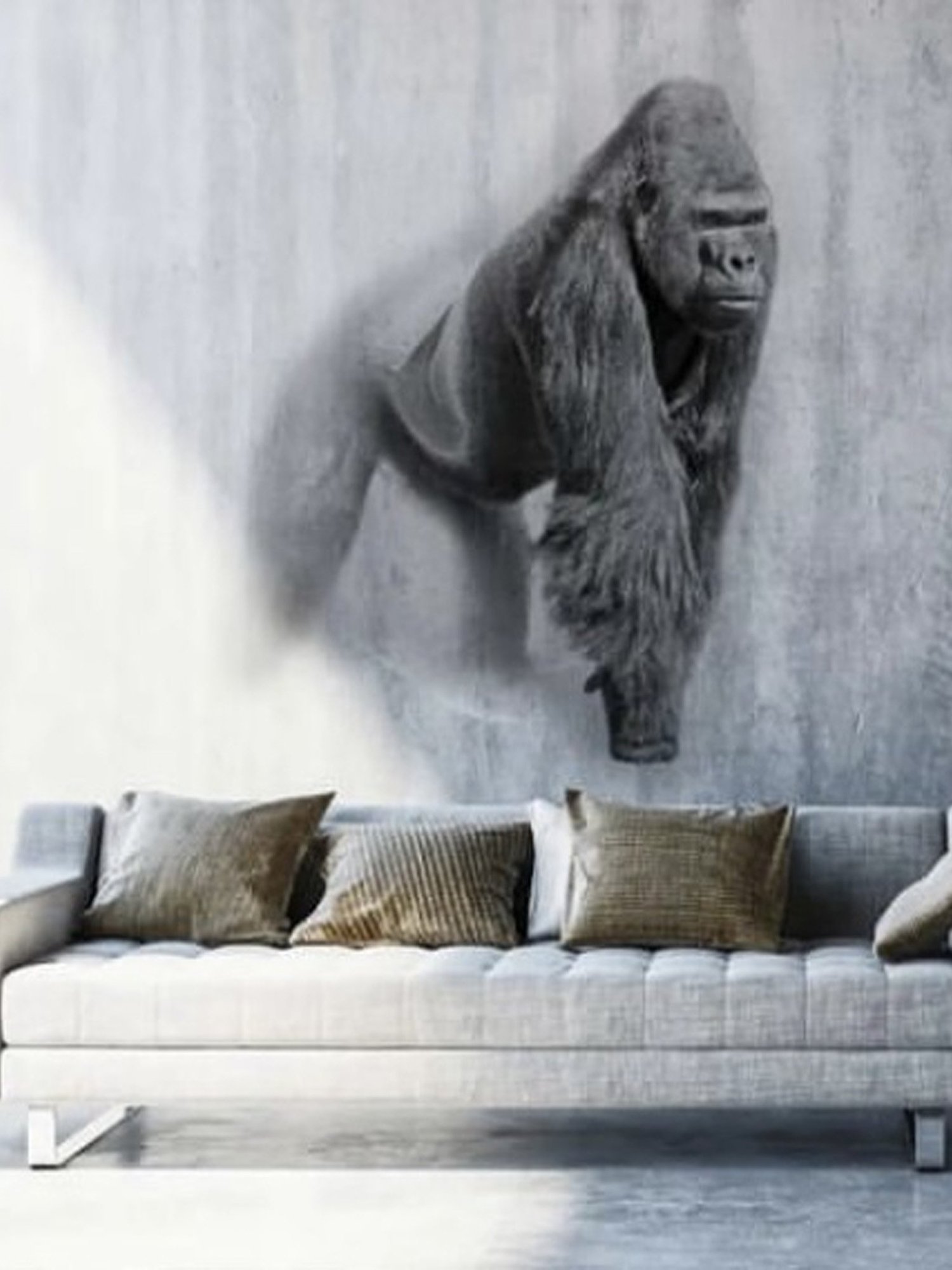 Grote fotografische wandprint achter een sofa