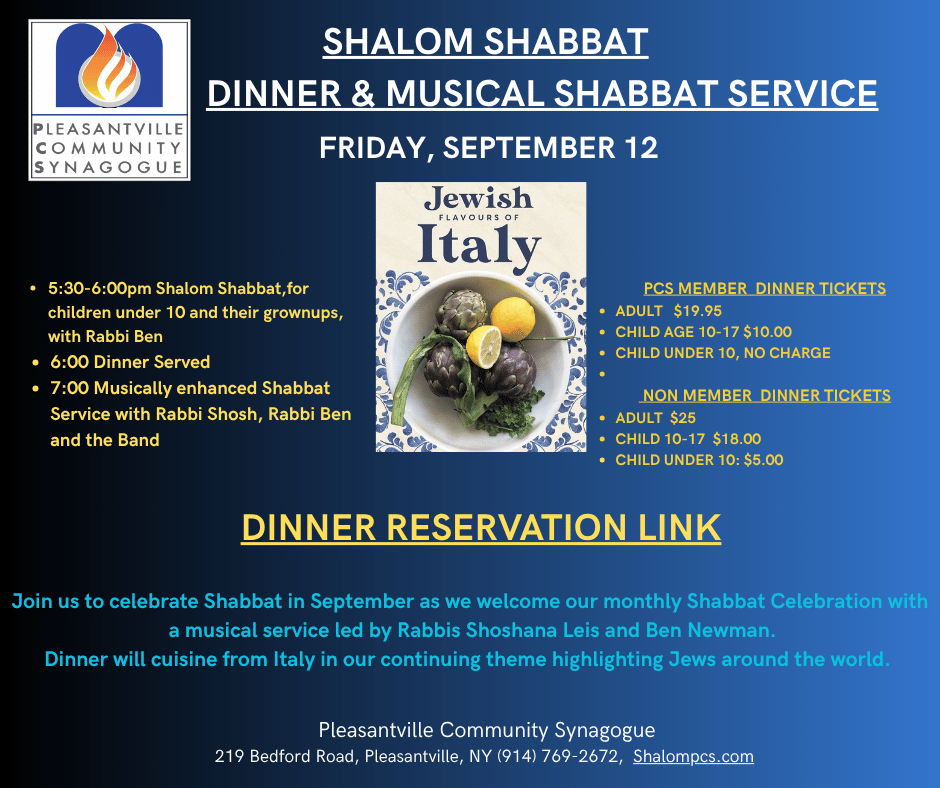 Shalom Shabbat, Dinner and Shabbat Service