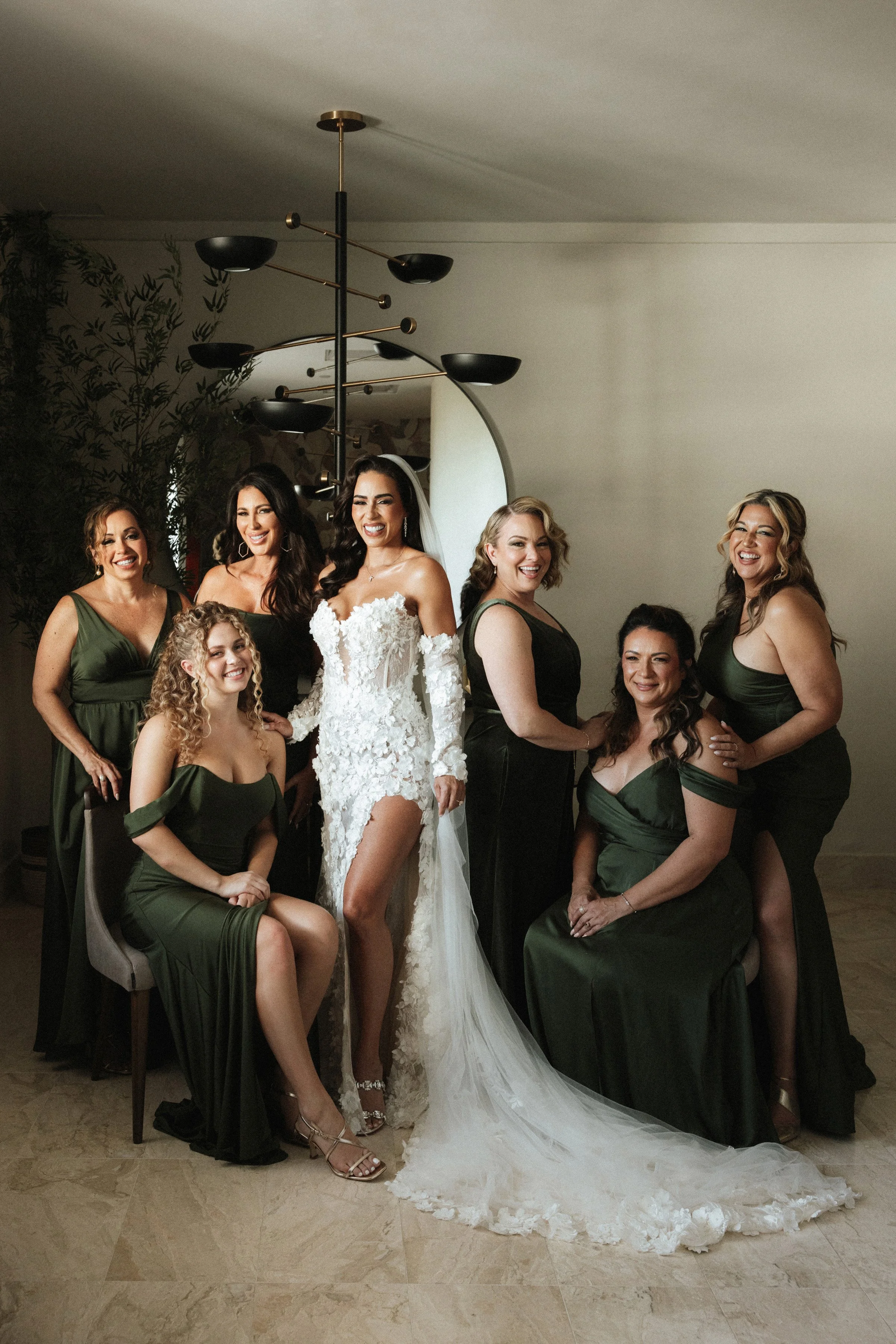 Hotel El Convento Bridal Suite Green bridesmaids dresses with Miosa Bridal wedding dress make up hair Ernesto Robledo graffiti MUA
