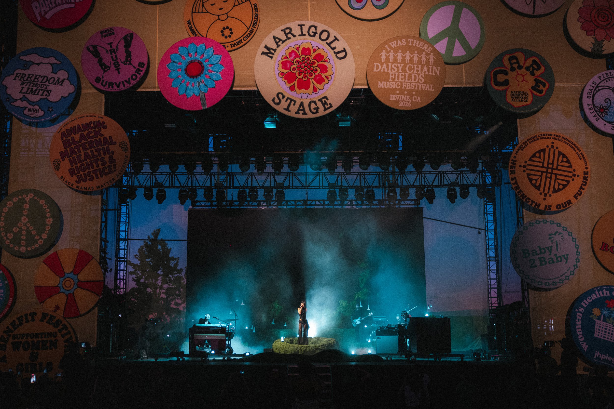 Not For Radio at the Marigold Stage at twilight for Daisy Chain Fields Festival